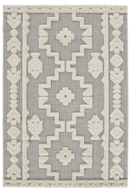 Grey and Cream long pile carpet - GAIA - 120 x 170