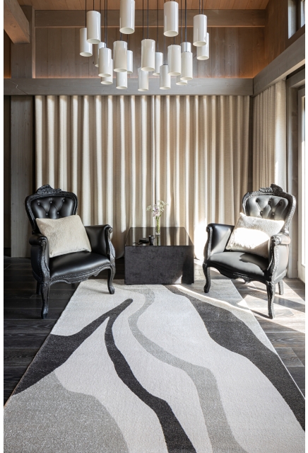 Grey and Cream Graphic Carpet - HEMERA - 120 x 170