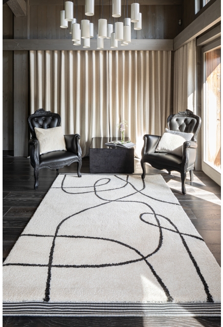 Thick Abstract Cream and Black Carpet - ATHENA - 120 x 170